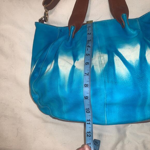 NEW LARGE SOFT TIE DYE LEATHER SHOULDER CROSSBODY BAG TOTE TURQUOISE - Picture 6 of 8
